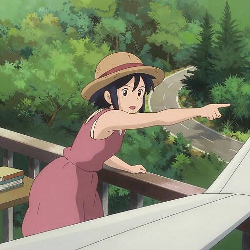 Anime Girl on Balcony with Plane Wings