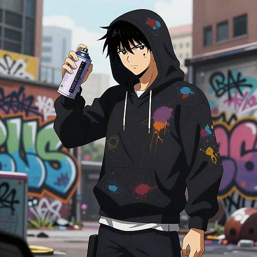 Rebellious Street Artist in Urban Chaos