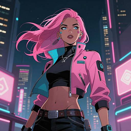 Futuristic Cyberpunk Woman in Neon City