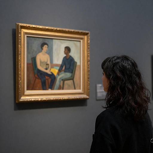 Woman Viewing Abstract Painting in Gallery