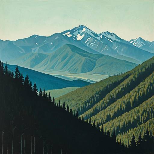 Muted Forest and Mountain Landscape Painting Muted Forest and Mountain Landscape Painting