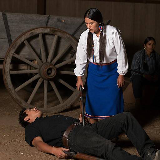 Rustic Scene with Native American Woman