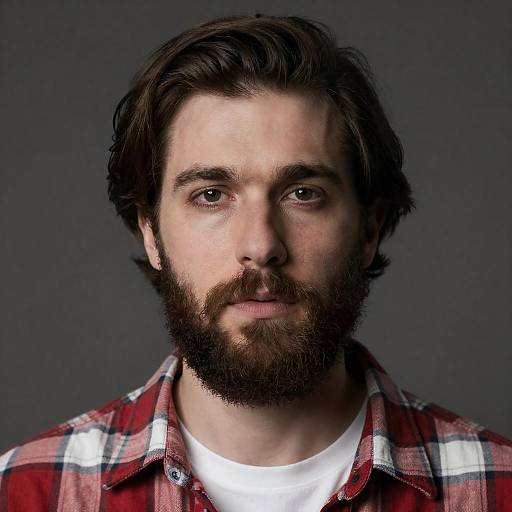 Portrait of Bearded Man in Plaid Shirt