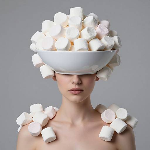 Woman Wearing Marshmallow Headpiece Art