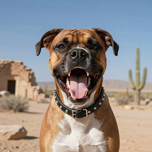 Fierce Boxer Dog in Desert Ruins