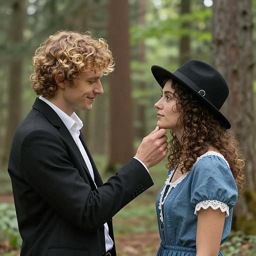 Couple Sharing Tender Moment in Forest