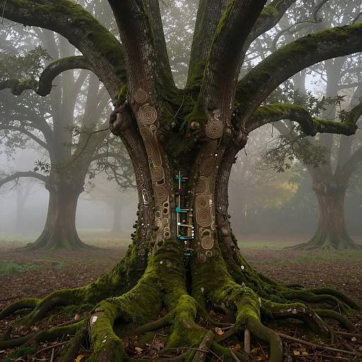 Misty Forest with Klimt-Inspired Trees