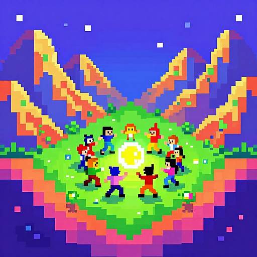 8-Bit Wavy Mountains with Pixel Creatures