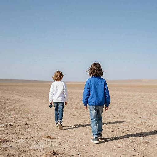 Children Exploring a Barren Landscape