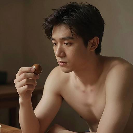 Focused Man Holding Brown Object