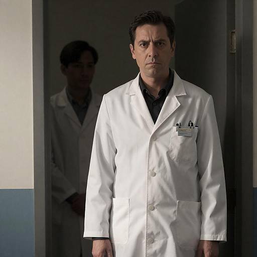 Serious Scientist in Dimly Lit Doorway