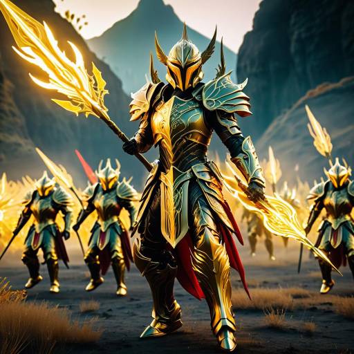 Golden Armored Warriors with Flaming Spears