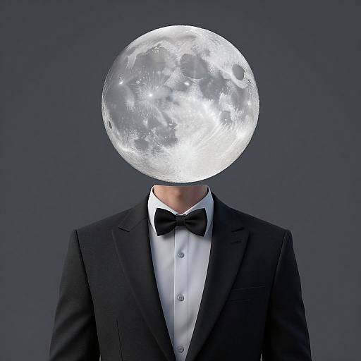 Surreal Man with Moon Head
