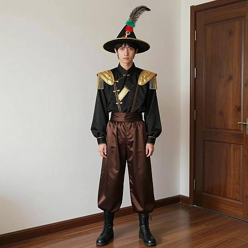 Young Asian Man in Ornate Traditional Costume