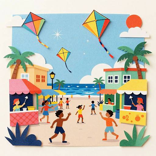 Caribbean Kite Market Paper-Cut Collage