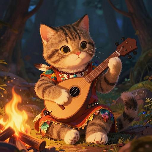 Young Tabaxi Bard by Campfire