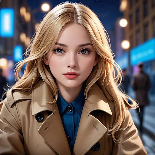 Photorealistic Blonde in Brown Trench Coat