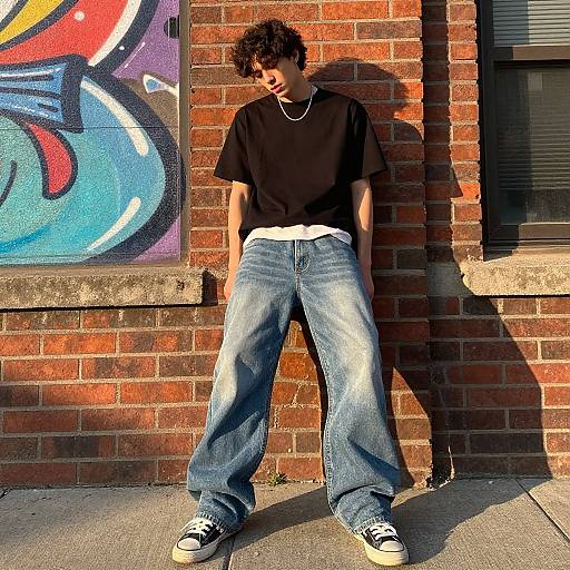 Boy Sagging Against Brick Wall