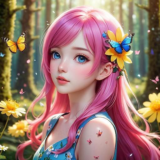 Pink-Haired Forest Flower Elf Portrait