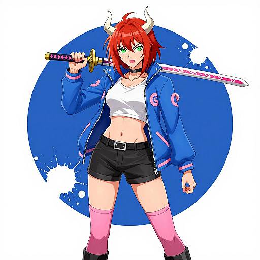 Confident Red-Haired Dragon Woman Illustration