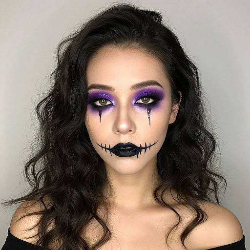 Intricate Halloween Makeup with Purple Eyeshadow