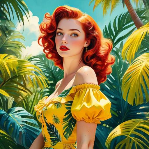Retro Pin-Up Woman in Tropical Garden