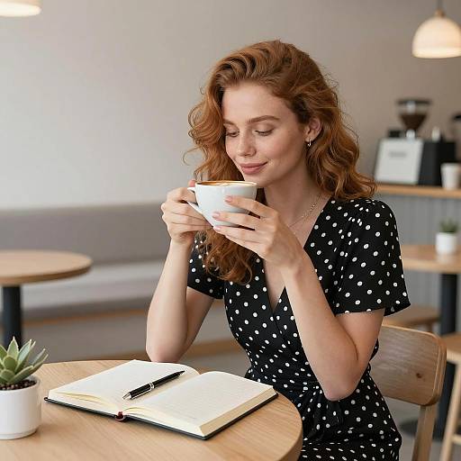 Relaxed Russian Woman Enjoying Coffee