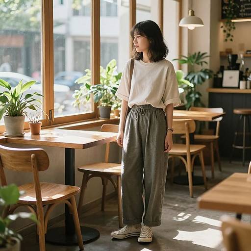 Cozy Sunlit Cafe Crossdressing Scene