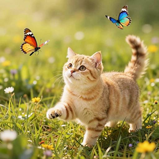 Blonde Tabby Cat Chasing Butterflies