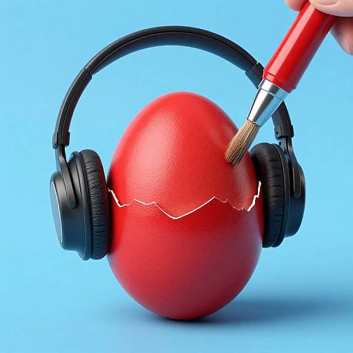 Red Orthodox Easter Egg with Headphones