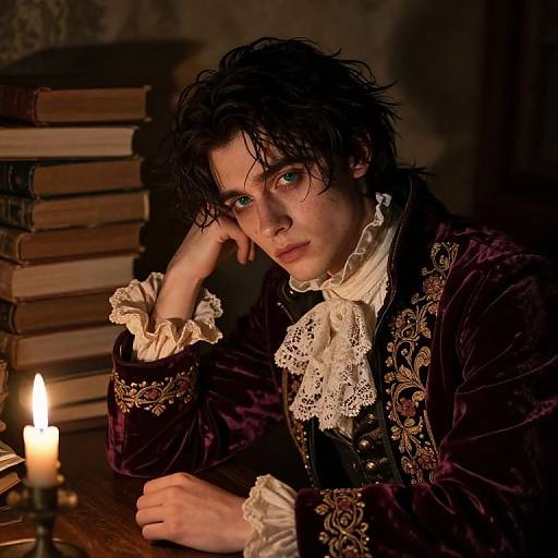 Enigmatic Figure in Candlelit Study