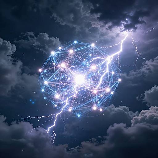 Glowing Neural Network in Stormy Skybox