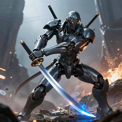 Sleek Robot Wielding Pathfinder Katana