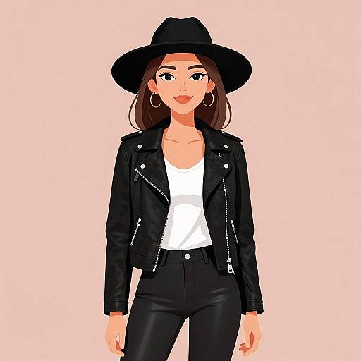 Chic Smiling Woman in Casual Leather