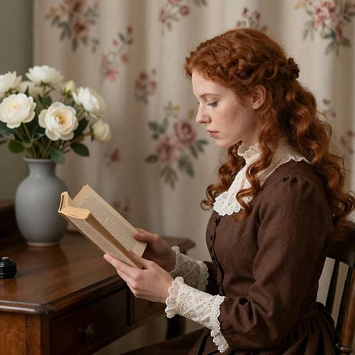 Victorian Woman Reading at Desk