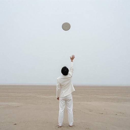 Solitary Figure Tossing Disc on Beach