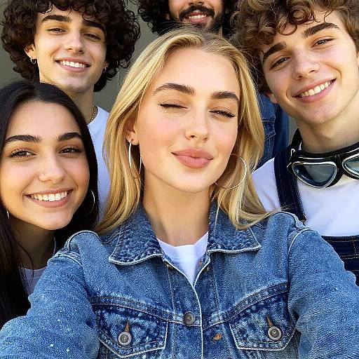 Diverse Friends Outdoor Denim Selfie