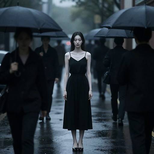 Serene Woman on Rainy Urban Street