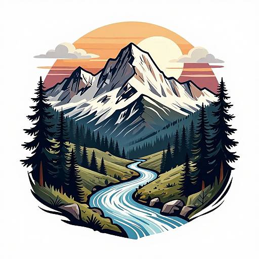 Tattoo-Style Pyrenees Mountainscape