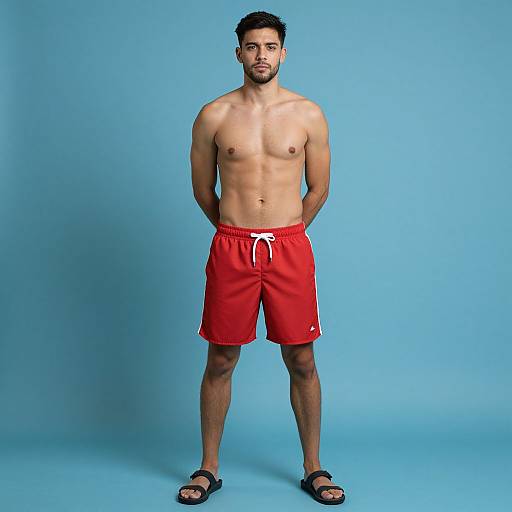 Topless Man in Red Swim Trunks