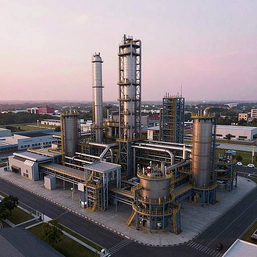 Futuristic Factory Complex at Dawn