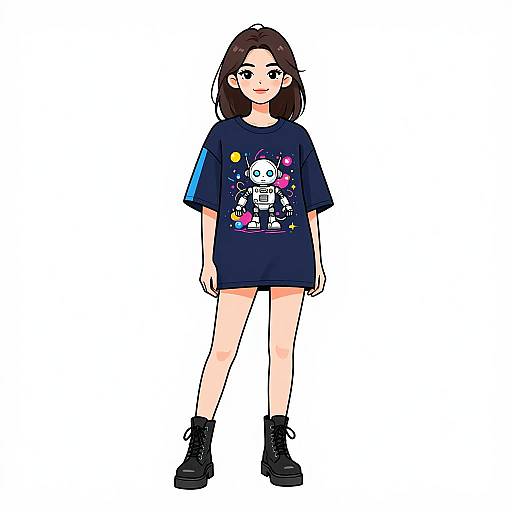 Smiling Geek Chic Woman in Graphic Tee