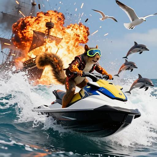Squirrel Jet Ski Stunt with Pirate Explosion