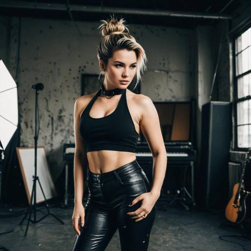 Stylish woman in leather pants in studio