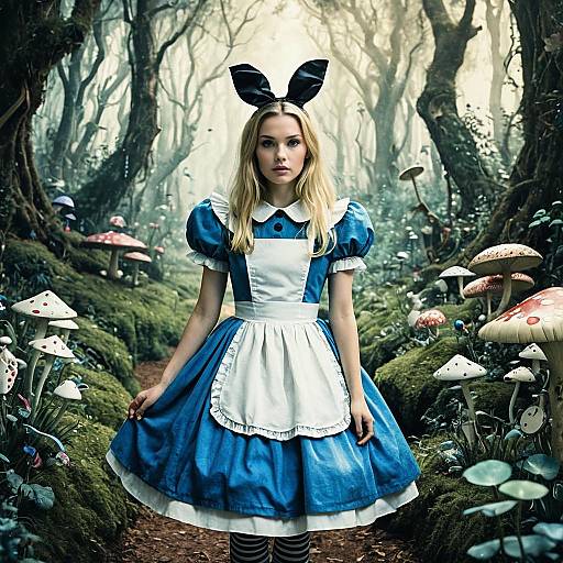 Woman in Alice in Wonderland Costume in Enchanted Forest