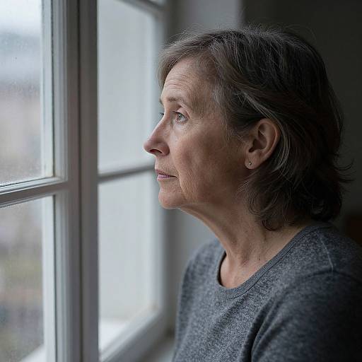 Depressed Aging Woman Looking Out Window
