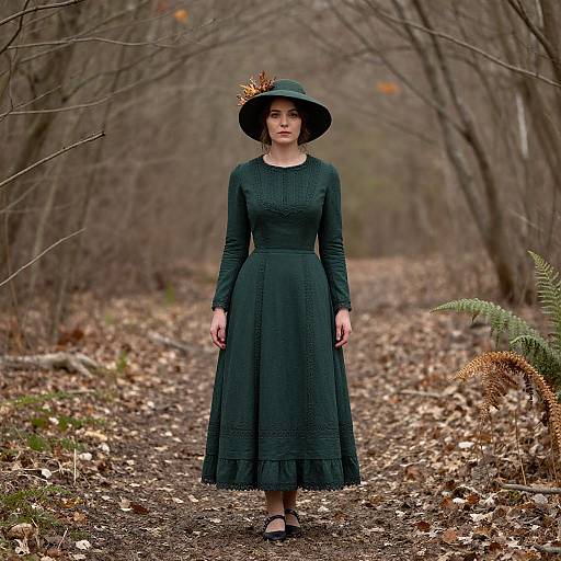 Vintage Autumn Forest Woman Portrait