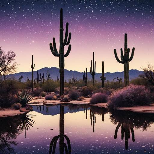 Twilight Desert Oasis with Saguaro Cacti