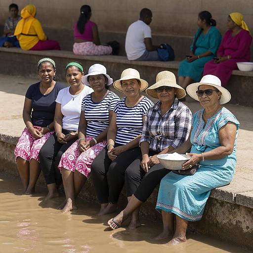 Group of Women Sitting by Muddy Water Edge
