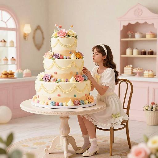 Whimsical Cake Girl Fantasy Scene